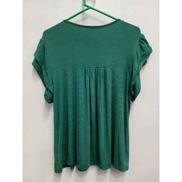 Jodifl Womens BOHO Top Medium Green Eyelet Yoke Tiered Sleeve Ribbed Casual - Picture 8 of 9